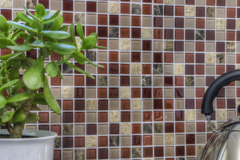 tessere autoadesive di mosaico di vetro pietra naturale rosa beige marrone emperador MOS200-4M352