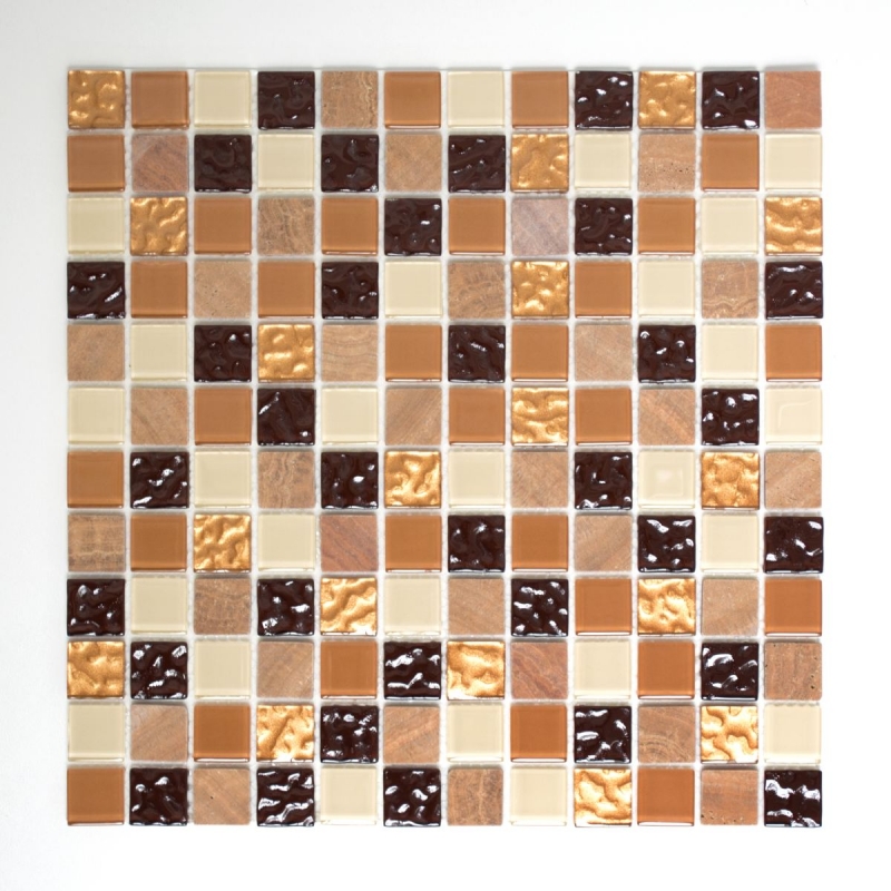 mosaico di vetro autoadesivo piastrelle di pietra naturale beige marrone backsplash piastrelle MOS200-4M372