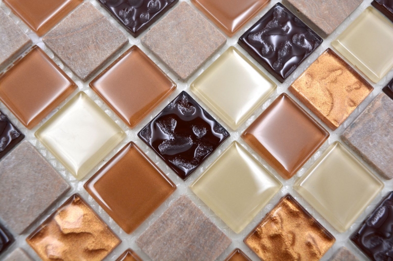 mosaico di vetro autoadesivo piastrelle di pietra naturale beige marrone backsplash piastrelle MOS200-4M372
