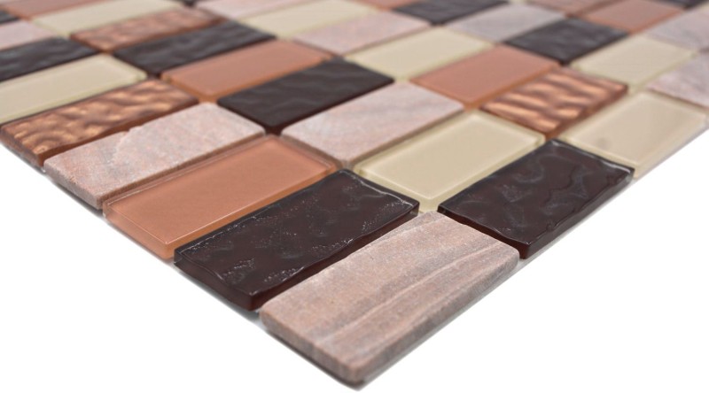 piastrelle di mosaico autoadesive pietra naturale beige marrone backsplash MOS200-4MS75