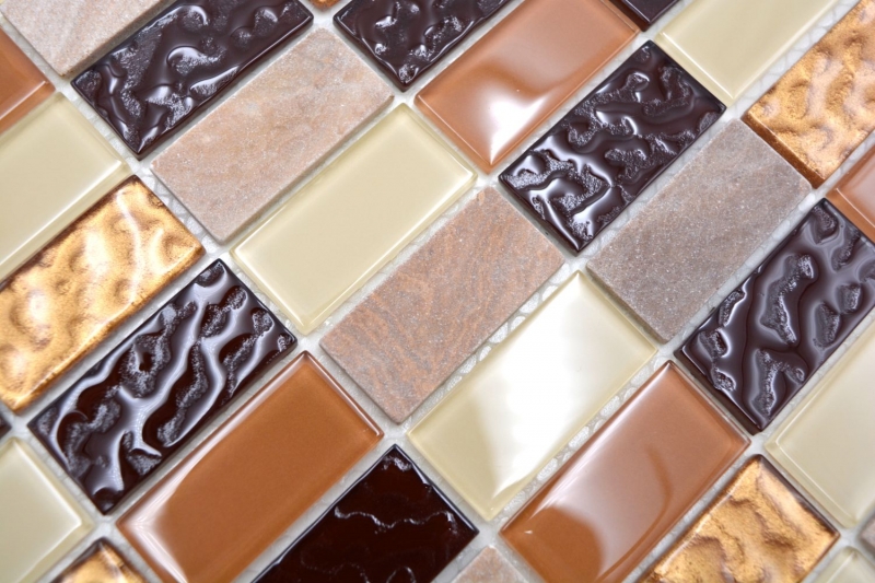 piastrelle di mosaico autoadesive pietra naturale beige marrone backsplash MOS200-4MS75