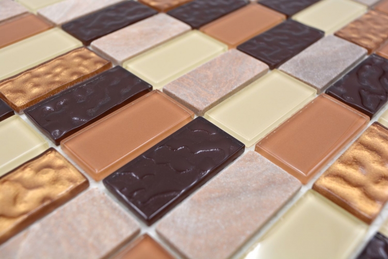 piastrelle di mosaico autoadesive pietra naturale beige marrone backsplash MOS200-4MS75