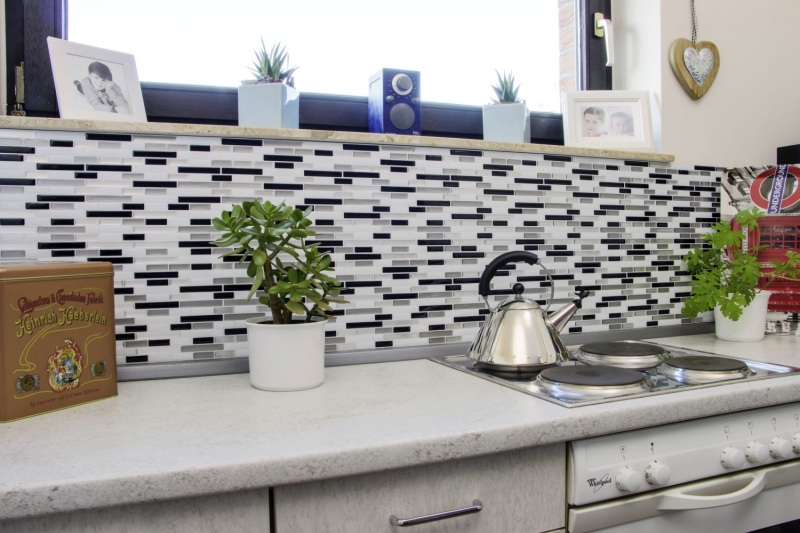 pellicola adesiva in vinile autoadesiva a mosaico bianco argento nero backsplash di piastrelle cucina