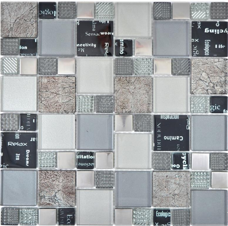 Mano modello trasparente cristallo mosaico vetro mosaico argento nero parete piastrelle backsplash cucina doccia bagno MOS88-0317_m