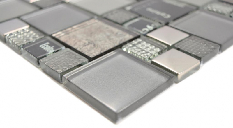 Mano modello trasparente cristallo mosaico vetro mosaico argento nero parete piastrelle backsplash cucina doccia bagno MOS88-0317_m