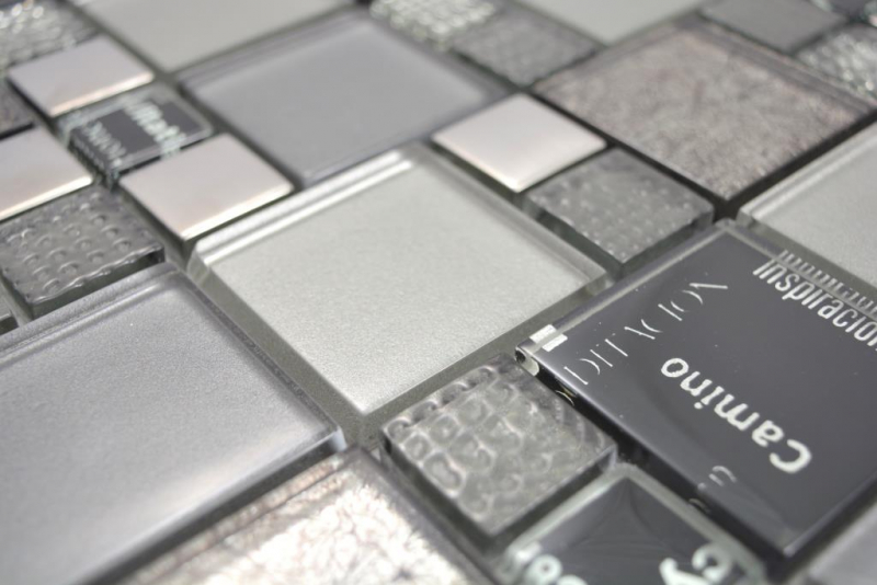 Mano modello trasparente cristallo mosaico vetro mosaico argento nero parete piastrelle backsplash cucina doccia bagno MOS88-0317_m