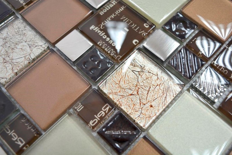 Mosaico di vetro tessere di mosaico argento crema beige marrone muro piastrelle backsplash cucina bagno