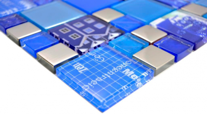 Mano modello trasparente cristallo mosaico vetro mosaico argento blu parete piastrelle backsplash cucina doccia bagno MOS88-0417_m