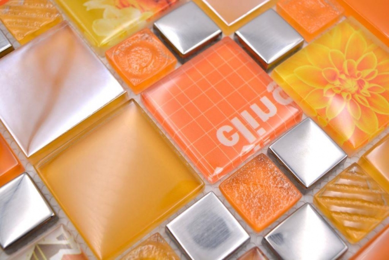Mosaico di vetro tessere di mosaico argento arancio muro piastrelle backsplash cucina bagno