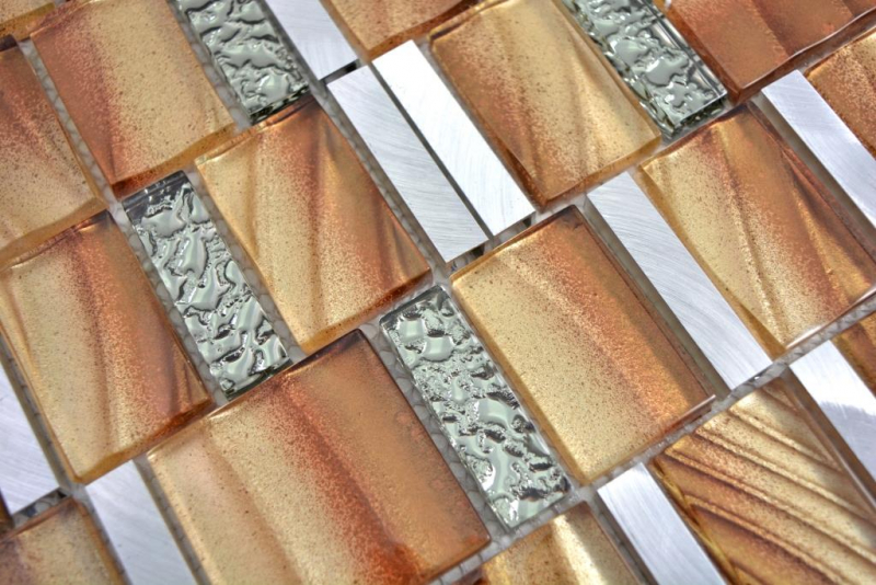 Campione a mano alluminio mosaico vetro mosaico ALU marrone piastrella muro specchio cucina doccia bagno MOS88-0013_m