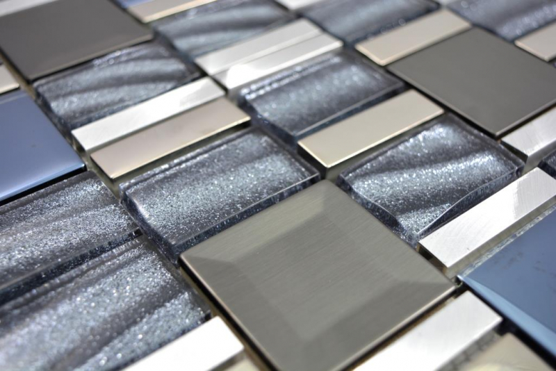 Mosaico di alluminio mosaico di vetro mosaico ALU argento muro piastrelle specchio cucina doccia bagno_f | 10 mosaico tappetini