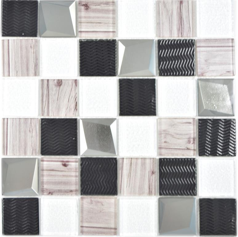 Piastrelle di vetro a mosaico bianco grigio antracite effetto legno rivestimento cucina doccia bagno
