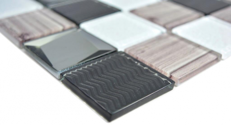 Piastrelle di vetro a mosaico bianco grigio antracite effetto legno rivestimento cucina doccia bagno