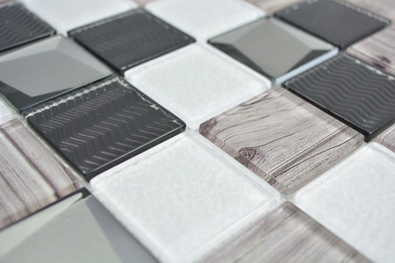 Piastrelle di vetro a mosaico bianco grigio antracite effetto legno rivestimento cucina doccia bagno