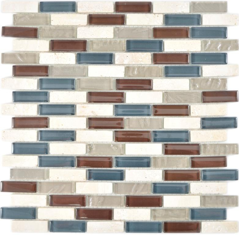 Campione a mano mosaico traslucido in vetro composito pietra botticino chiaro grigio marrone MOS88-0213 _m