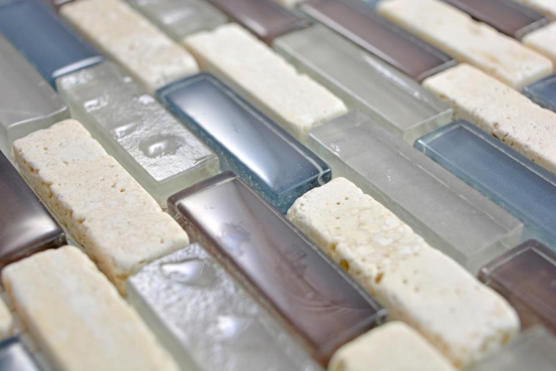 Campione a mano mosaico traslucido in vetro composito pietra botticino chiaro grigio marrone MOS88-0213 _m
