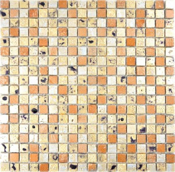 Mosaico di pietra dipinto a mano in resina oro bronzo piastrelle da parete backsplash cucina bagno MOS88-0715_m