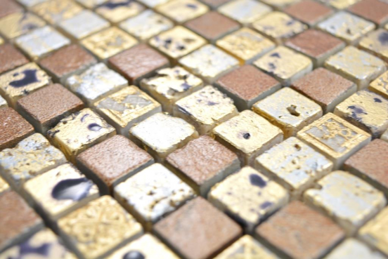 Mosaico di pietra dipinto a mano in resina oro bronzo piastrelle da parete backsplash cucina bagno MOS88-0715_m