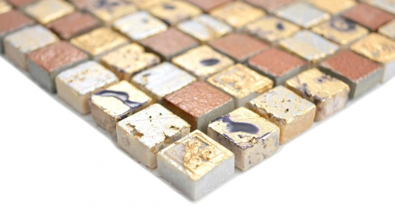 Mosaico di pietra dipinto a mano in resina oro bronzo piastrelle da parete backsplash cucina bagno MOS88-0715_m