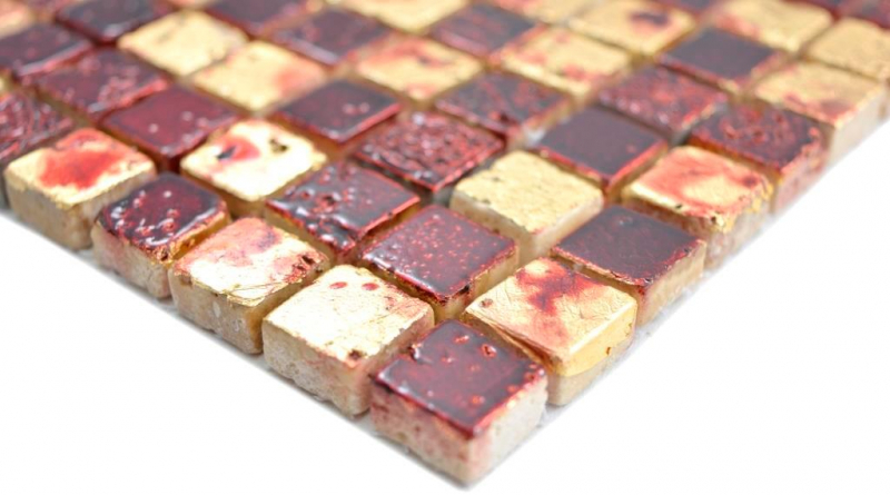 Mosaico pietra resina oro rosso parete piastrelle backsplash cucina bagno MOS88-0709_f