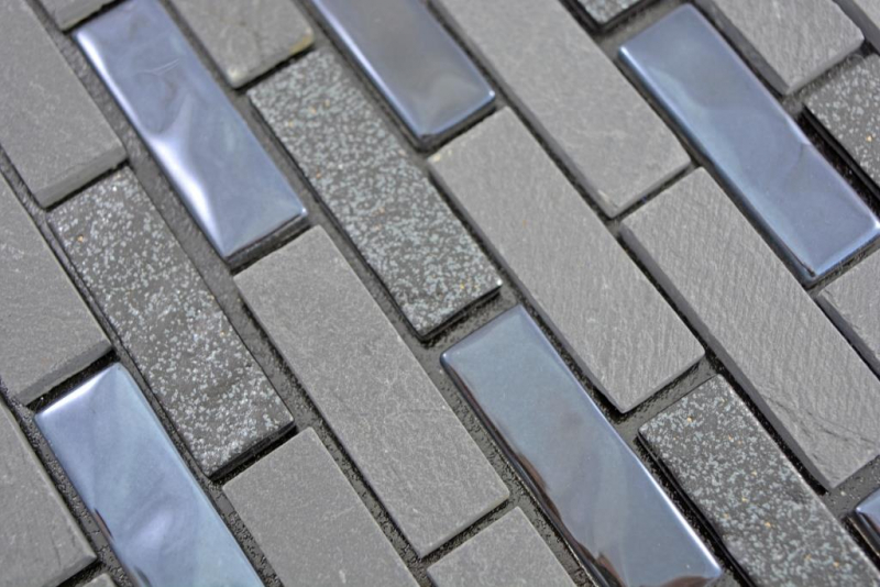 mosaico di vetro autoadesivo mosaico composito pietra naturale grigio antracite nero backsplash piastrelle MOS200-003