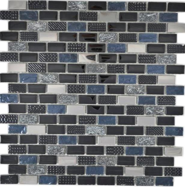 Mano modello traslucido vetro mosaico pietra composita nero muro piastrelle backsplash cucina bagno MOS87-0003_m
