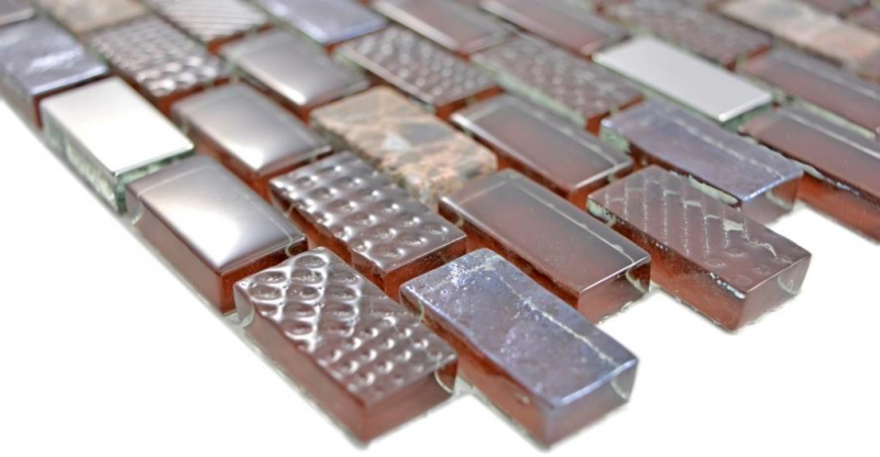 Mosaico di vetro traslucido composito pietra acciaio marrone muro piastrelle backsplash cucina bagno MOS87-0013_f