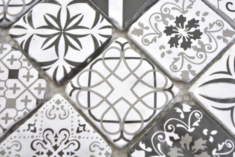 Mosaico di vetro piastrelle VINTAGE LOOK retrò antracite nero bianco muro piastrelle backsplash cucina bagno MOS63-0103