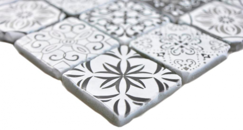 Mosaico di vetro piastrelle VINTAGE LOOK retrò antracite nero bianco muro piastrelle backsplash cucina bagno MOS63-0103
