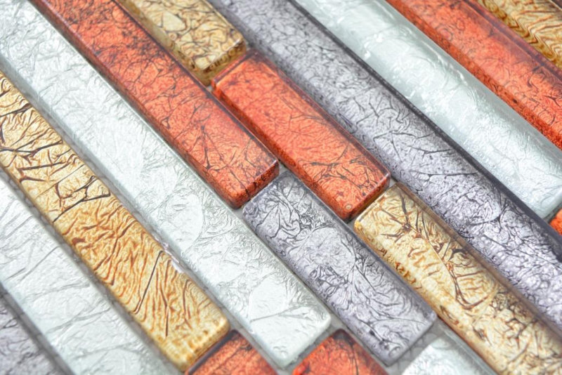 Mosaico di cristallo trasparente dipinto a mano mosaico di vetro composito oro argento nero rosso struttura MOS87-71739_m