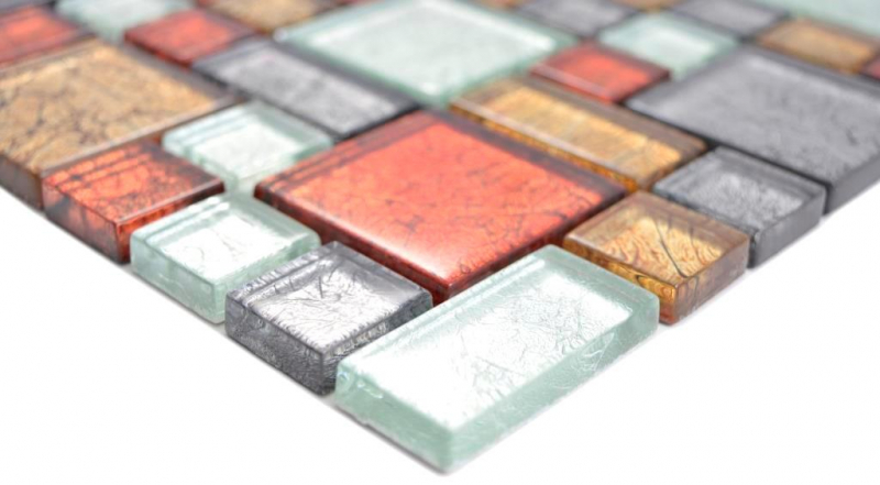 Mosaico di vetro tessere di mosaico oro argento antracite struttura rosso arancio