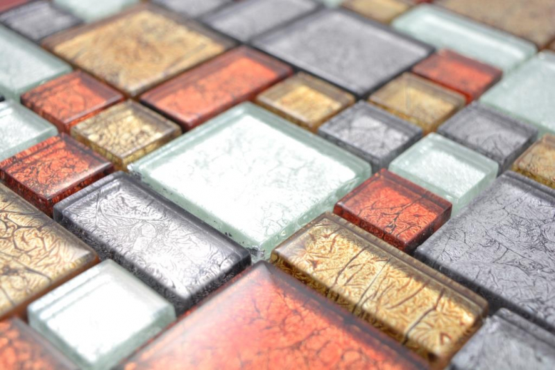 Mosaico di vetro tessere di mosaico oro argento antracite struttura rosso arancio