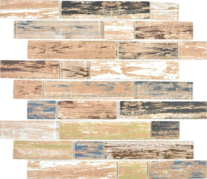 Mosaico traslucido dipinto a mano Mattone composito ECO mosaico di vetro vecchio Legno piastrelle muro backsplash cucina bagno MOS24-2093_m
