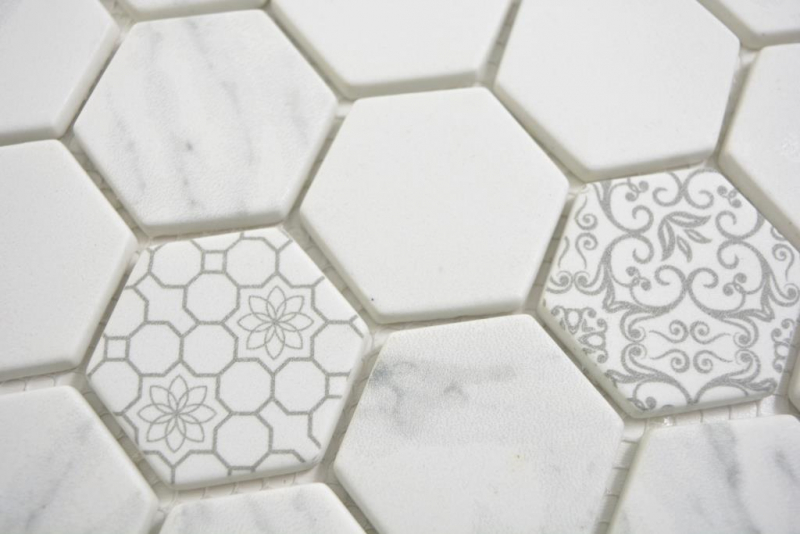 Campione a mano Mosaico di vetro Esagono ECO Carrara look mosaico piastrelle parete backsplash cucina bagno MOS16-0222_m