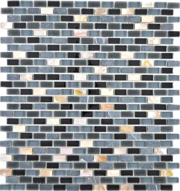 Mano modello traslucido vetro mosaico composito pietra conchiglia nero mosaico piastrelle parete backsplash cucina bagno MOS86-0003_m