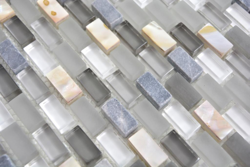 Aste di mosaico composito pietra naturale vetro mosaico conchiglia mattone grigio antracite tracotta mosaico piastrelle muro backsplash cucina bagno - MOS86-0002