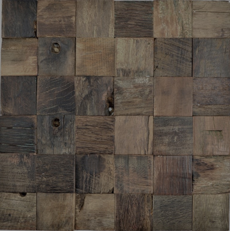 Mosaico in legno ricavato da assi di barca Rivestimento in legno FSC per pareti Alzatina per cucina MOS160-23