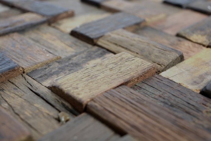 Mosaico in legno ricavato da assi di barca Rivestimento in legno FSC per pareti Alzatina per cucina MOS160-25