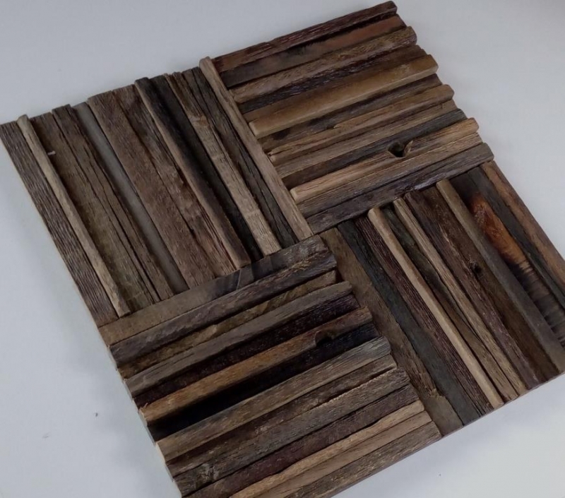 Mosaico in legno ricavato da assi di barca Rivestimento in legno FSC per pareti Alzatina per cucina MOS160-27