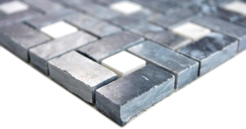 Mosaico di marmo pietra eddy nero bianco latte lucido Mosaico di marmo pietra pantera grigio lucido MOS88-B19_f