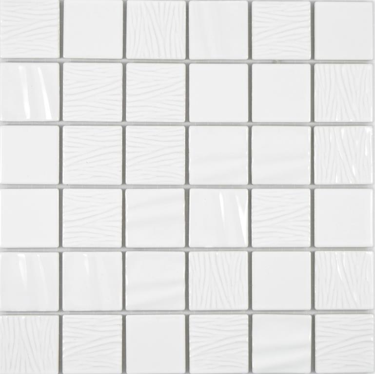Mosaico ceramico dipinto a mano Kanaan white plain mosaic tile wall backsplash kitchen bathroom MOS14-0101_m