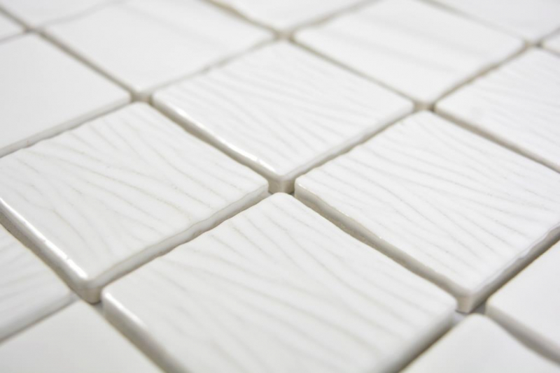 Mosaico ceramico dipinto a mano Kanaan white plain mosaic tile wall backsplash kitchen bathroom MOS14-0101_m