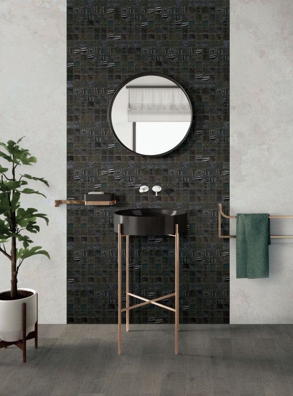 Piastrella di ceramica a mosaico nero iridium antracite Piastrella di ceramica da parete specchio cucina bagno MOS14-0003