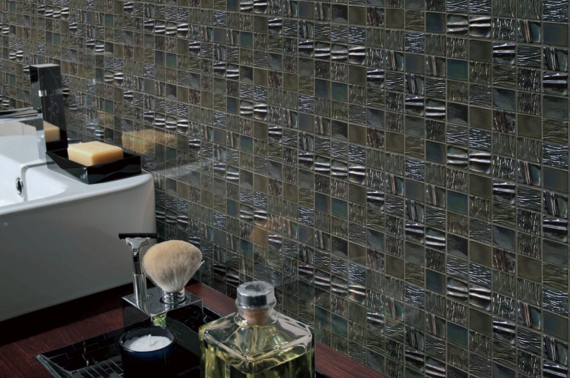 Piastrella di ceramica a mosaico nero iridium antracite Piastrella di ceramica da parete specchio cucina bagno MOS14-0003