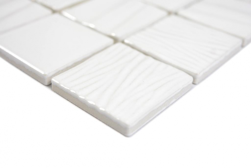 Mosaico ceramico dipinto a mano Kanaan white plain mosaic tile wall backsplash kitchen bathroom MOS14-0111_m