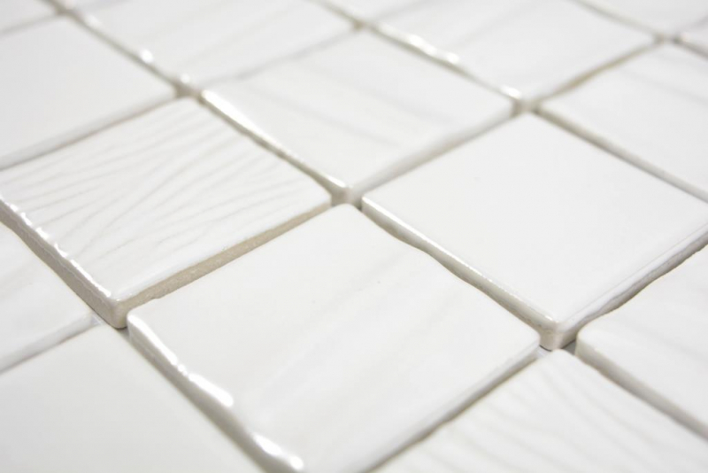 Mosaico ceramico dipinto a mano Kanaan white plain mosaic tile wall backsplash kitchen bathroom MOS14-0111_m