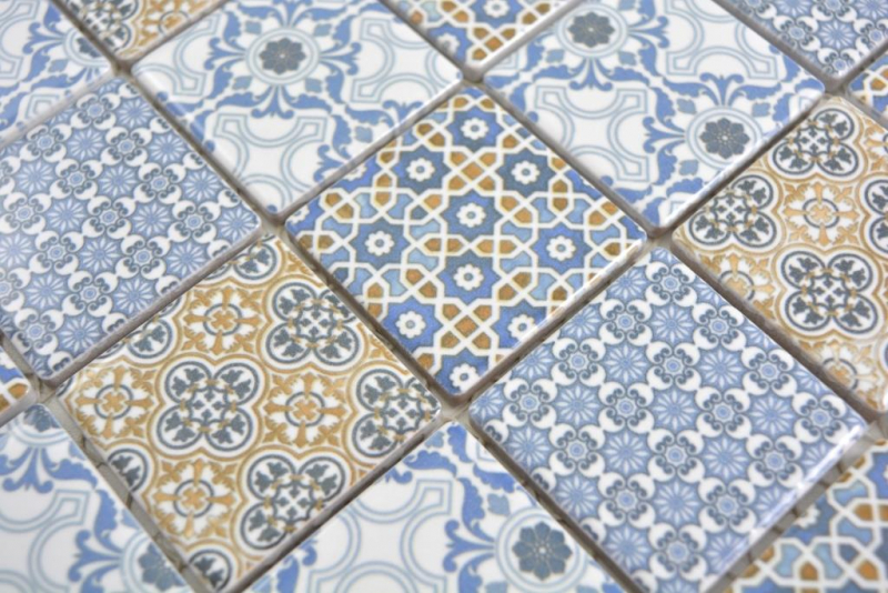 Mano modello ceramica mosaico retrò beige giallo blu bianco mosaico piastrelle muro backsplash cucina bagno MOS14-1234_m