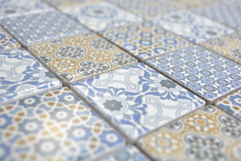 Mano modello ceramica mosaico retrò beige giallo blu bianco mosaico piastrelle muro backsplash cucina bagno MOS14-1234_m