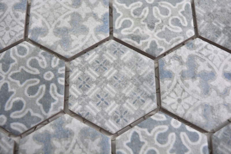 Piastrella di mosaico esagonale in ceramica blu grigio bianco mix mosaico piastrelle parete backsplash cucina bagno - MOS11H-0004