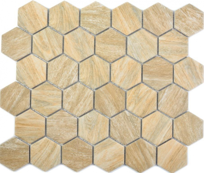 Mosaico ceramico esagonale beige marrone effetto legno MOS11H-0011_f